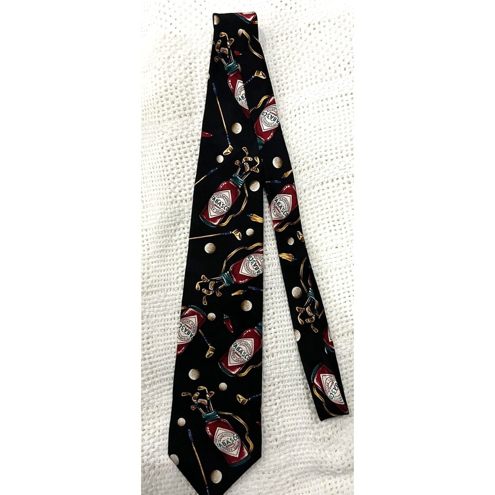 Mens Novelty Neck Tie Tabasco & Golf 100% Silk Hot Sauce Golf Funny Gifts - Picture 3 of 5
